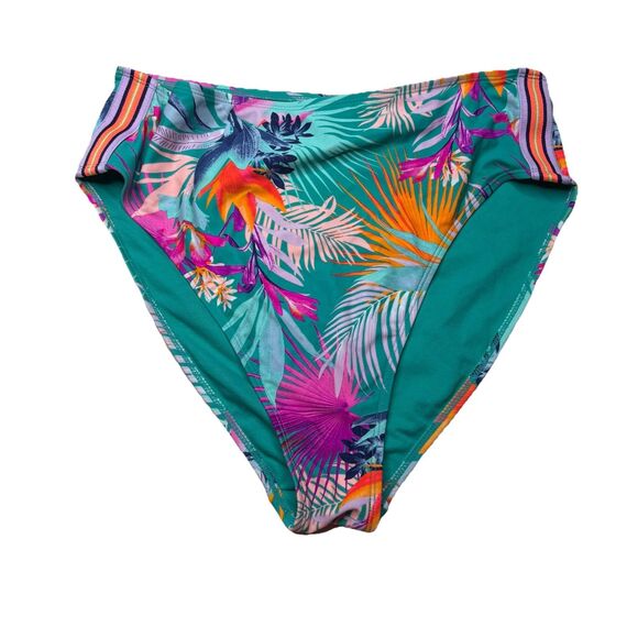 Xhilaration Juniors' Triangle Floral Print Tuxedo Stripe Accent Bikini L & XL - Picture 3 of 8